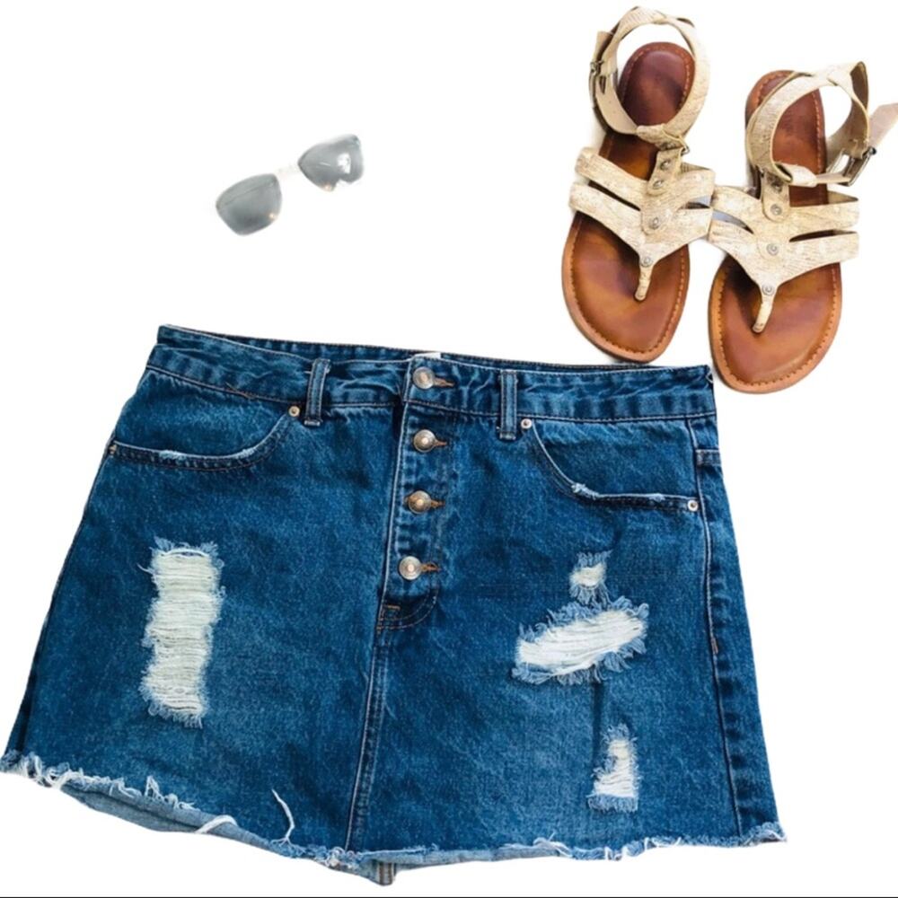 Bliue Distressed Denim Mini Skirt